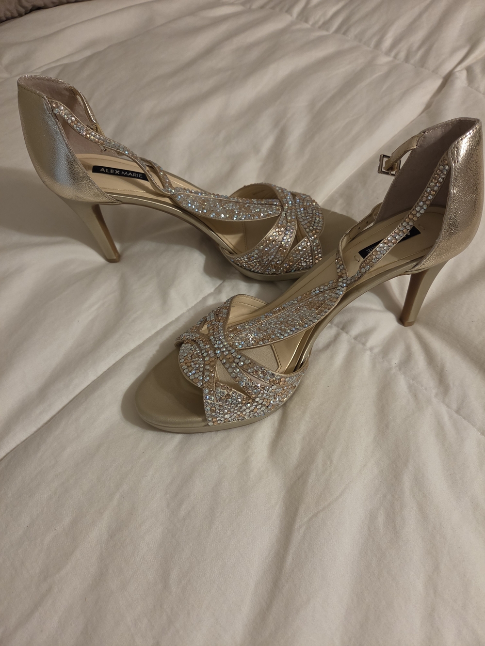 Alex Marie Champagne Gold Crystal Strappy Heels